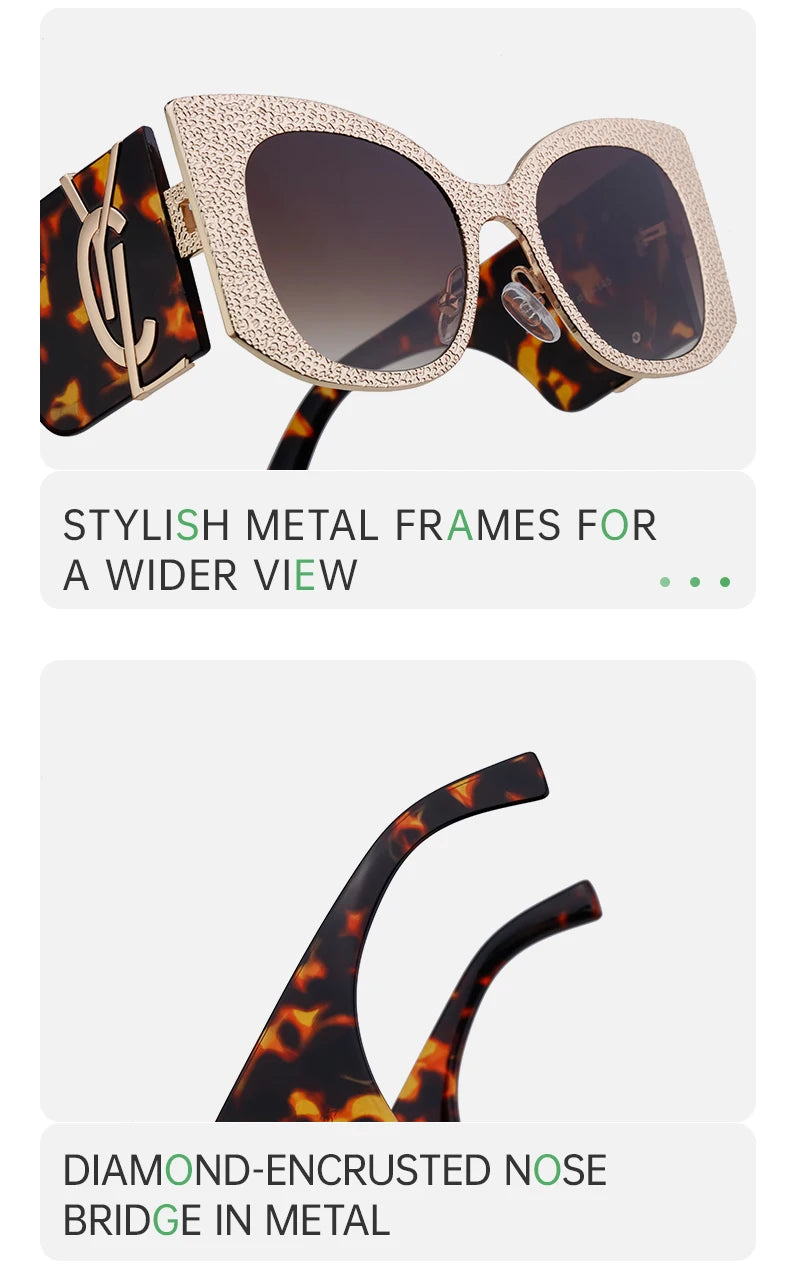 Oversized Cat Eye Sunglasses Women 2024 Luxury Brand Designer Punk Round Sun Glasses For Ladies Trendy Big Frame Eyewear UV400