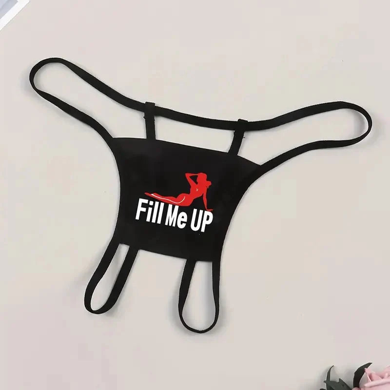 Sexy Silhouette Slogan Print Lingerie Seductive Women's Underwear Thongs Super Hot G-string Thin Strap Low Waist Elastic T-back