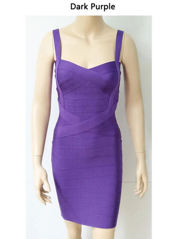 2025 New Women Sexy Spaghetti Strap Rayon HL Elastic Celebrity Bandage Dress Bodycon Mini Club Evening Party Dresses Drop Ship