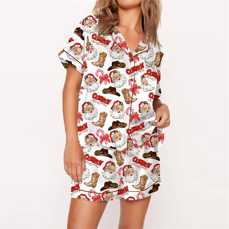 Nutcracker Pajamas Women Christmas Pajama Set Short Sleeve Tops+Elastic Waist Shorts Santa Claus Avatar Print Sleepwear Outfits