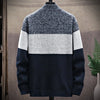 Autumn Winter Cardigan Sweater Men Fleece Zipper Sweaters Velvet Contrast Striped Sweater Coats Casual Jackets