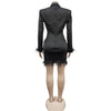 FANAN Elegant Women Double Breasted Tassel Hem and Long Sleeve Notched Collar Lace Waist Patchwork Blazer Dress Vestidos 2022