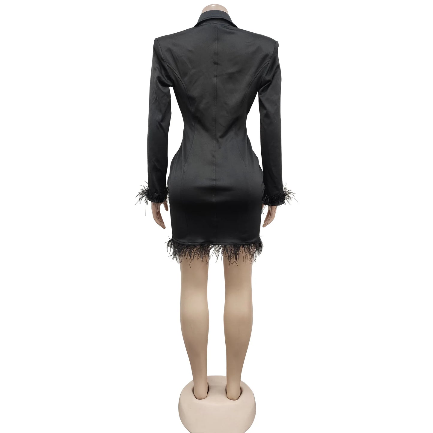FANAN Elegant Women Double Breasted Tassel Hem and Long Sleeve Notched Collar Lace Waist Patchwork Blazer Dress Vestidos 2022