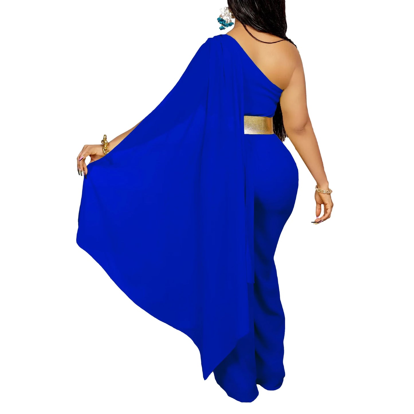 Elegant Jumpsuits & Rompers for Woman One Shoulder Flying Sleeve High Waisted Luxury Birthday Party Dinner Outfits Overalls 2024