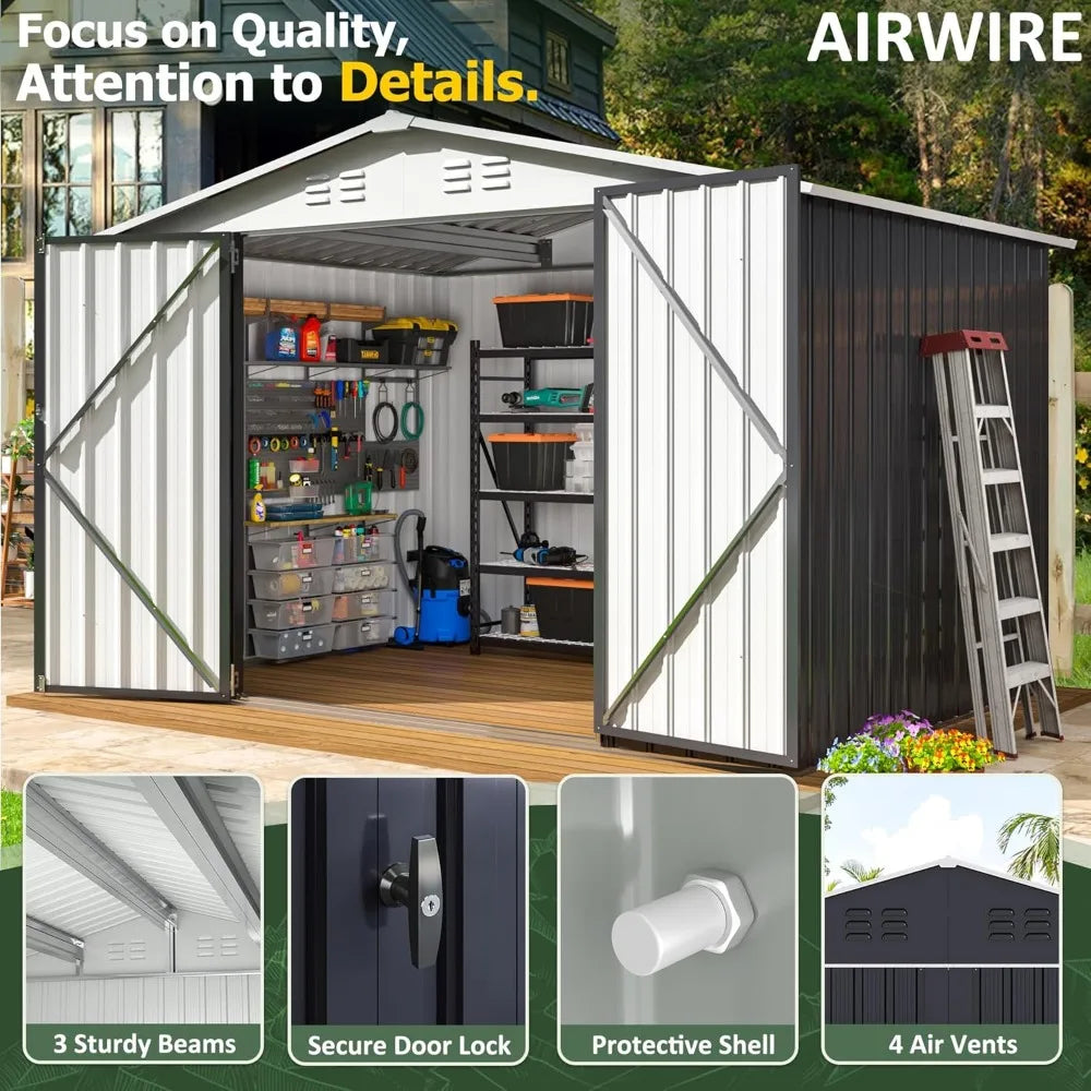 6x8 FT Outdoor Storage Shed, Garden Shed with Updated Frame Structure and Lockable Doors, Metal Tool Sheds for Backyard Garden