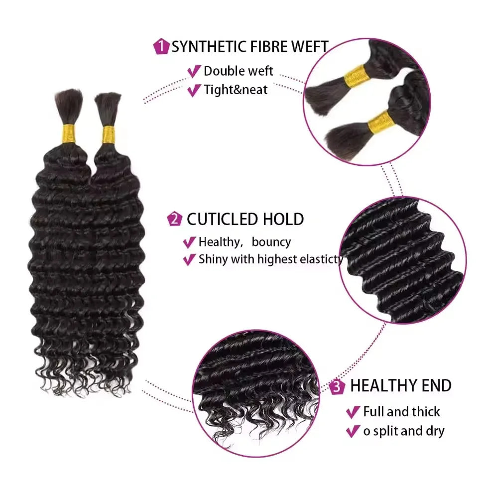 AOSIQUEEN Synthetic Deep Wave Bulk hair For Braiding No Weft Deep Wave For Braiding Micro Faux Braiding Hair for Boho Braids