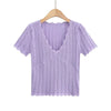 Women V Neck Knitted Crochet Tee With