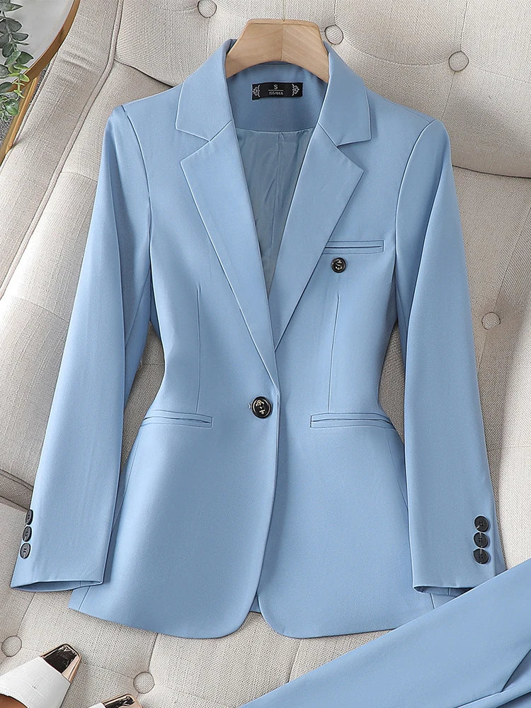 High Quality Long Sleeve Female Blazer Women Blue Coffee Khaki Single Button Slim Jacket Ladies Business Work Wear Formal Coat