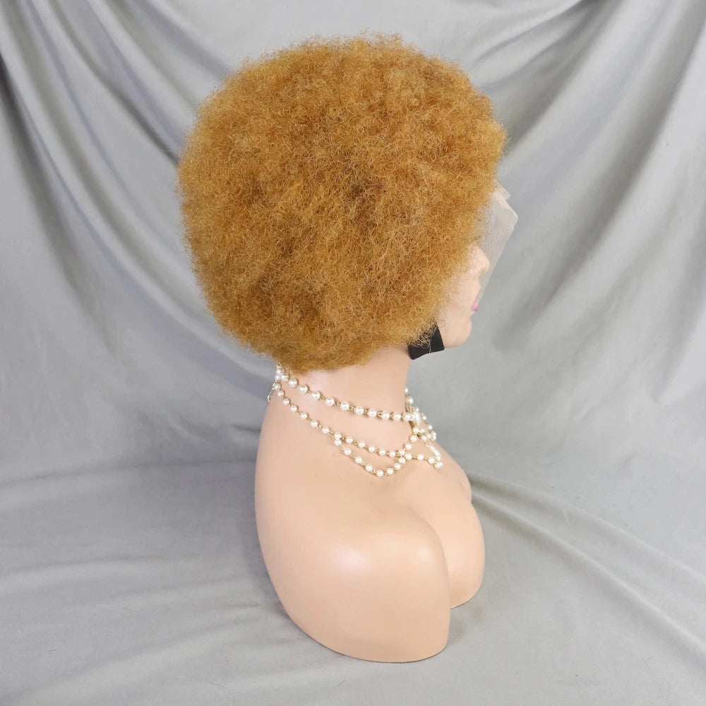 MALAIKA Kinky Curly Short Lace Front Wig Afro Bob Human Hair Natural Hairline 13X4 Lace Frontal Glueless Human Hair Wigs