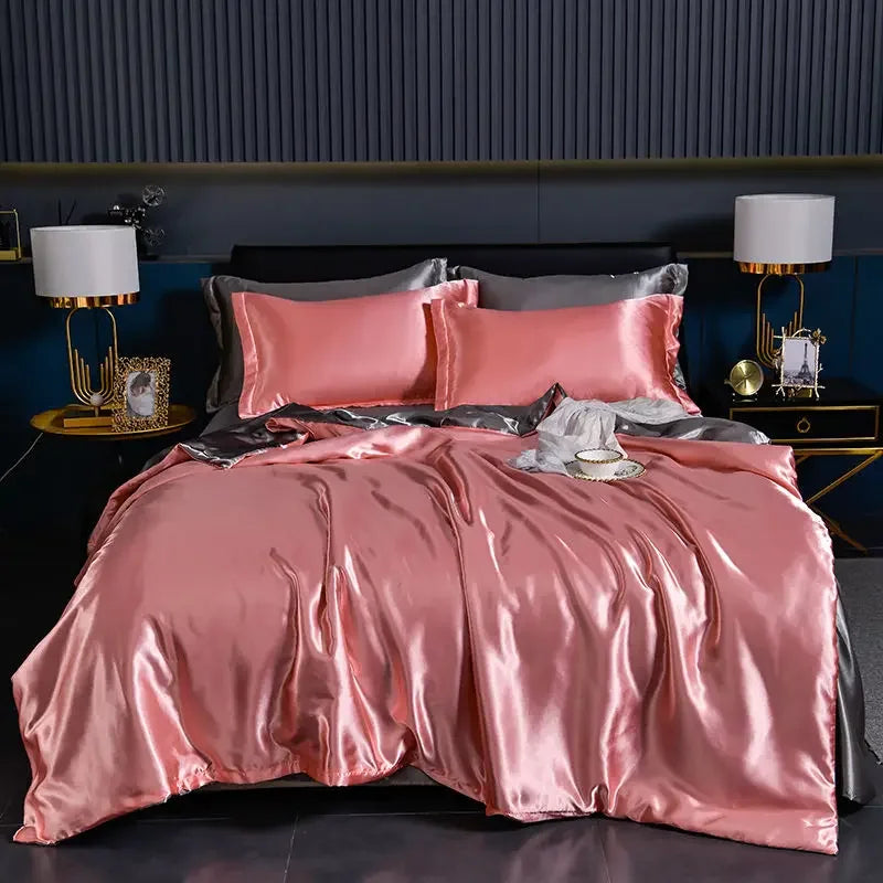 Luxury 100% Silk Bedding Set with Duvet Cover Set Double King Queen Size Bedding Cover Kit 4pcs Bed Cover Bed Linen Sets