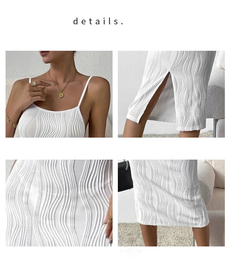 Elegant White Sling Dress Women Backless Sexy Long Dress Beach Vacation Solid Dresses Spring Summer Versatile Base Skirt