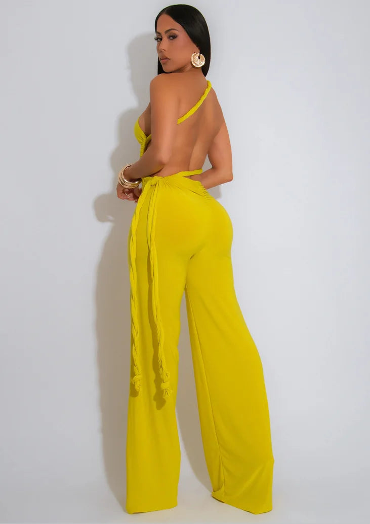 FAGADOER Sexy Ruched Patchwork Bodycon Jumpsuits for Woman Halter Sleeveless Wide-leg Romper Female Streetwear Overalls 2025 New