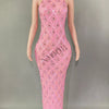 Sparkly Rhinestones Sleeveless Long Dress Elegant Dark Mesh Celebrate Evening Wedding Prom Gown Birthday Dress Photograph Wear