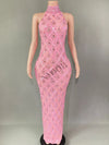 Sparkly Rhinestones Sleeveless Long Dress Elegant Dark Mesh Celebrate Evening Wedding Prom Gown Birthday Dress Photograph Wear