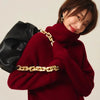 Turtleneck 100% cashmere sweater women loose thickening age reduction niche vintage red crewneck sweater women long sleeves