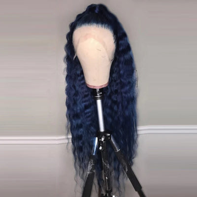 Charisma 26 Inches Long Water Wave Synthetic Lace Front Wig For Black Women Dark Blue Colored Frontal Wigs Natural Hairline Wig