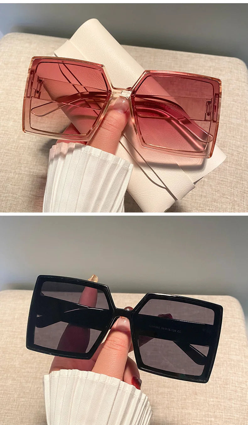 New Vintage Large Frame Sunglasses Women's Brand Designer Square Sun Glasses Women Travel Fashion Eyewear UV400 Gafas De Sol