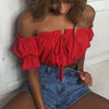 crop tops women 2019 summer lantern sleeve sexy strapless beach tops  red black white ruched crop top tank top croptop