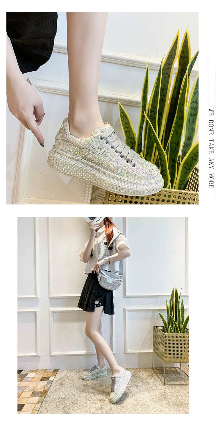 Brand Women's Sneakers Luxury Rhinestones Women Causal Shoes Designer Platform Sport Shoes Fashion Comfort Women Shoes Plus Size