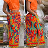 2025 Summer Two Piece Sets Women Outifit Fashion Print Colorblock O-Neck Short Sleeve Crop Top & Casual Striped Pocket Skirt Set