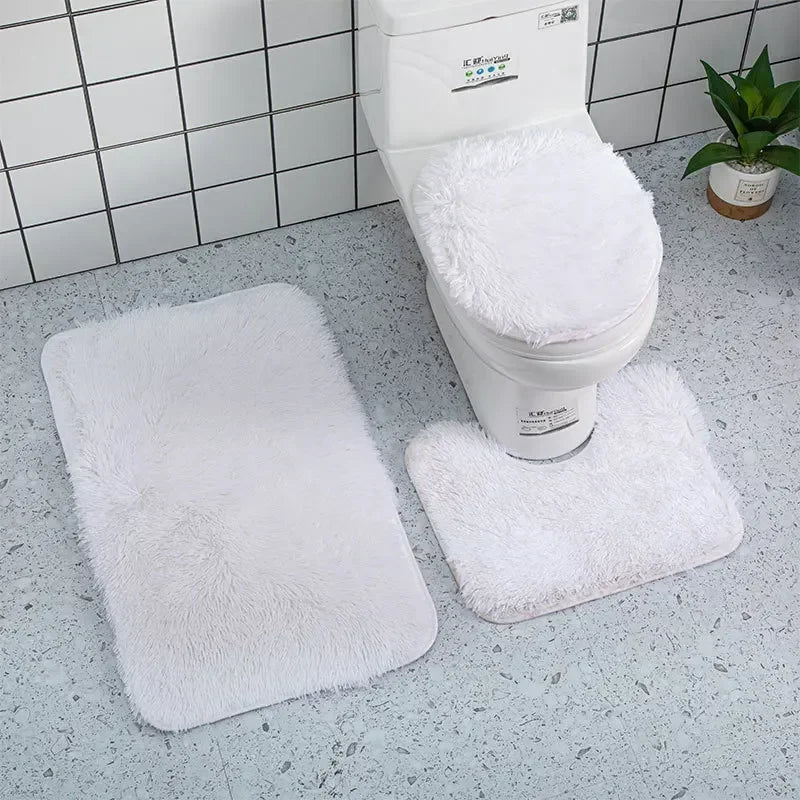 3pcs Bathroom Mat Set for Bathroom Silk Tie-Dye Toilet Soft Non Slip Rug Shower Carpets Toilet Lid Cover Floor Mats for Hallway