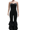 Beyprern Elegant Tiered Ruffle Strapless Jumpsuit For Women Off Shoulder Black Flared Leg  Bandage Jumpsuits Clubwear Overalls