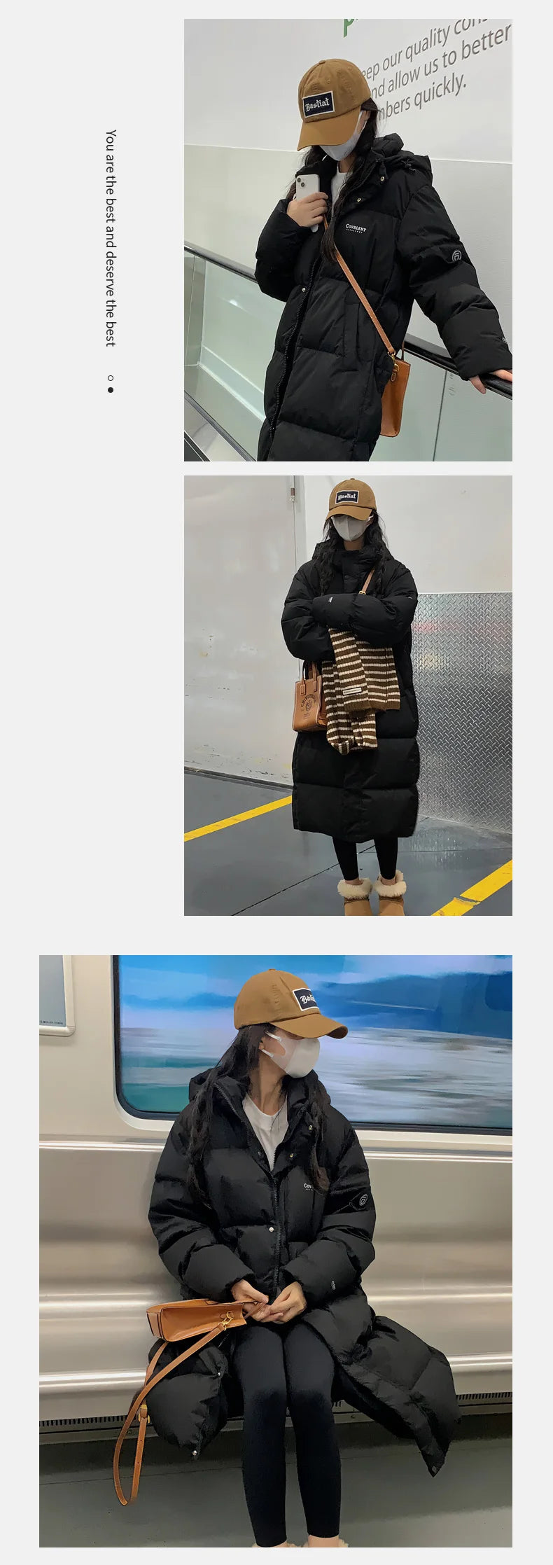 EVNISI Women Zipper Up Pockets Down Coat oversize Loose Coat Turtleneck Thicken Long Coat Women Casual Parkas 2024 Autumn Winter