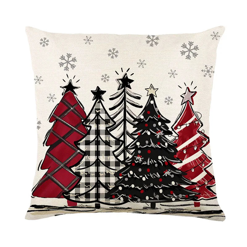 Linen Christmas Pillow Cover Snowman Elk Pillow Case 2024 Christmas Decoration for Home New Year Sofa Car Cushion Cover 45x45cm