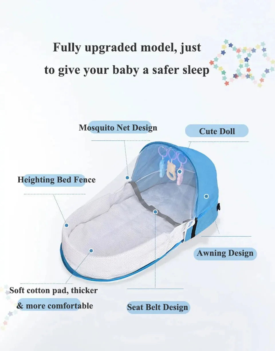 Baby Bed Folding Portable Baby Crib with Net and Awning Baby Nest Portable Baby Bed for Camping Infant Bed Bassinet for Baby