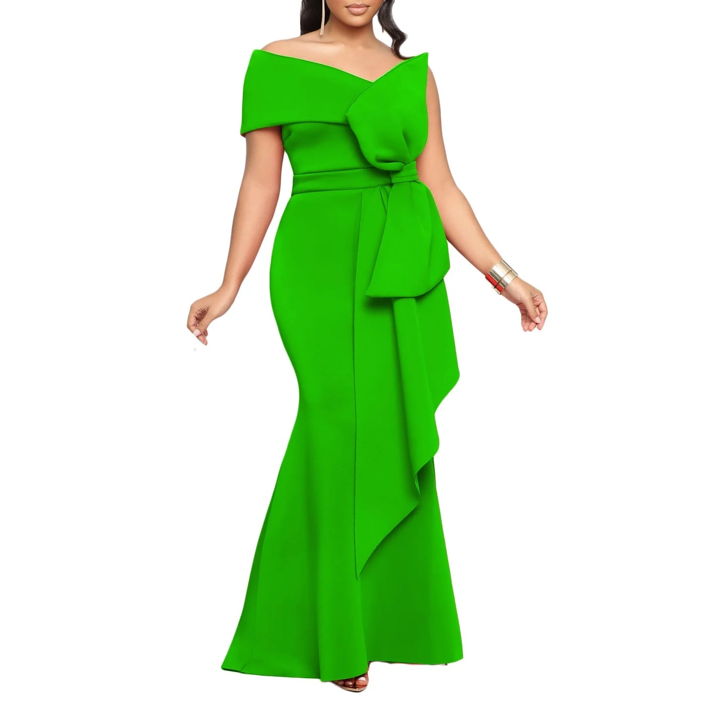 Elegant Dresses for Women One Shoulder Sleeveless Ruffles Mermaid Floor Length Luxury Birthday Party Dinner Vestidos Mujer Dress