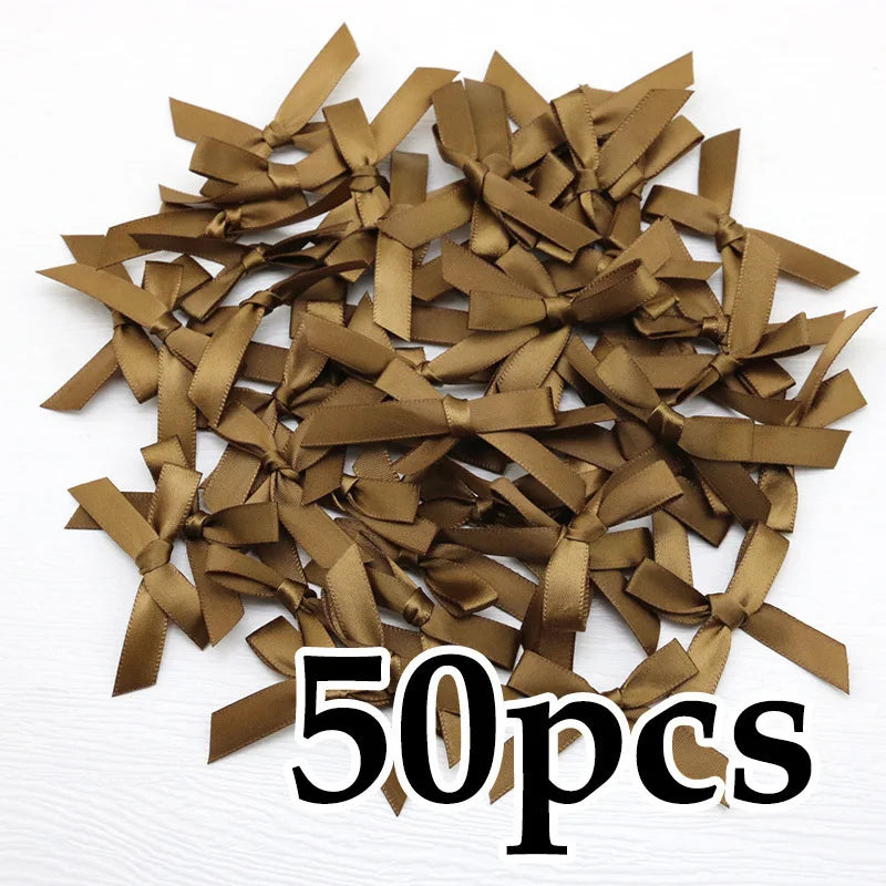 (50 Pcs) 4*4cm Colourful Ribbon Bows Small Size Polyester Satin Ribbon Bow Flower DIY Craft Decoration
