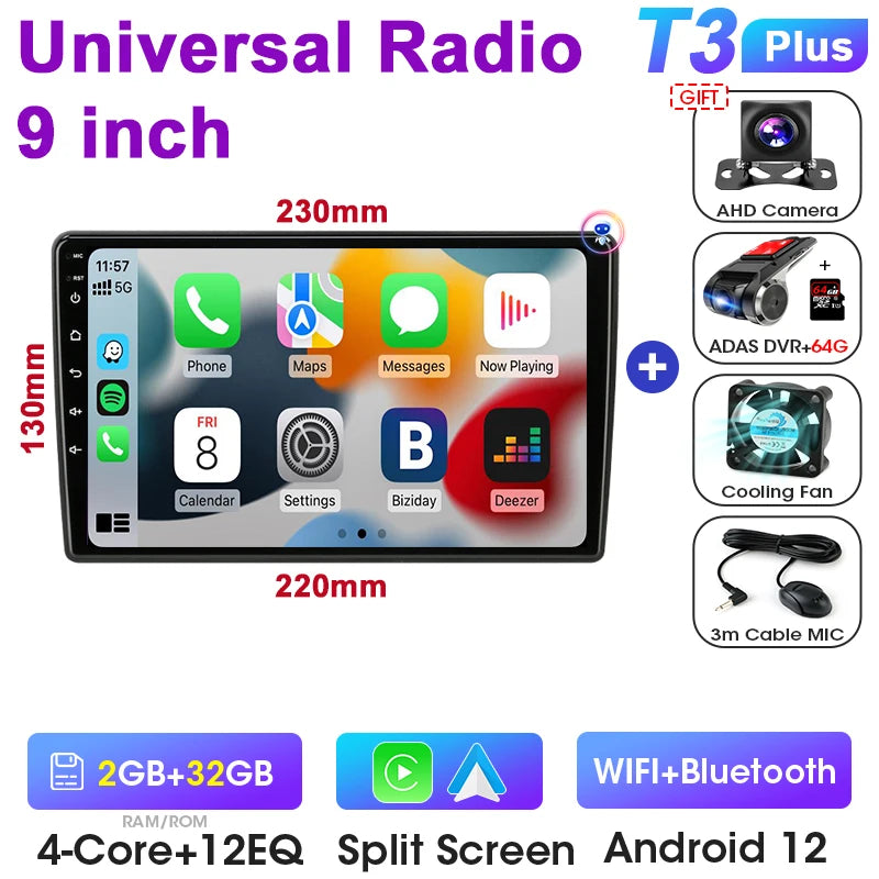 Universal 7 9 10″ 2 din Android 12 Car Radio Multimedia Video Player For Nissan Kia Honda Toyota Volkswagen 4G DSP Carplay Auto