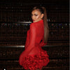 2024 New Sexy Mesh See through Stereoscopic Flowers Red Mini Evening Dress Sweet Woman Birthday Party Dress Performance costume