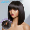Lekker Chocolate Brown Short Straight Bob 100% Human Hair Wig With Bangs For Women Brazilian Remy Hair Top Lace Glueless Bob Wig