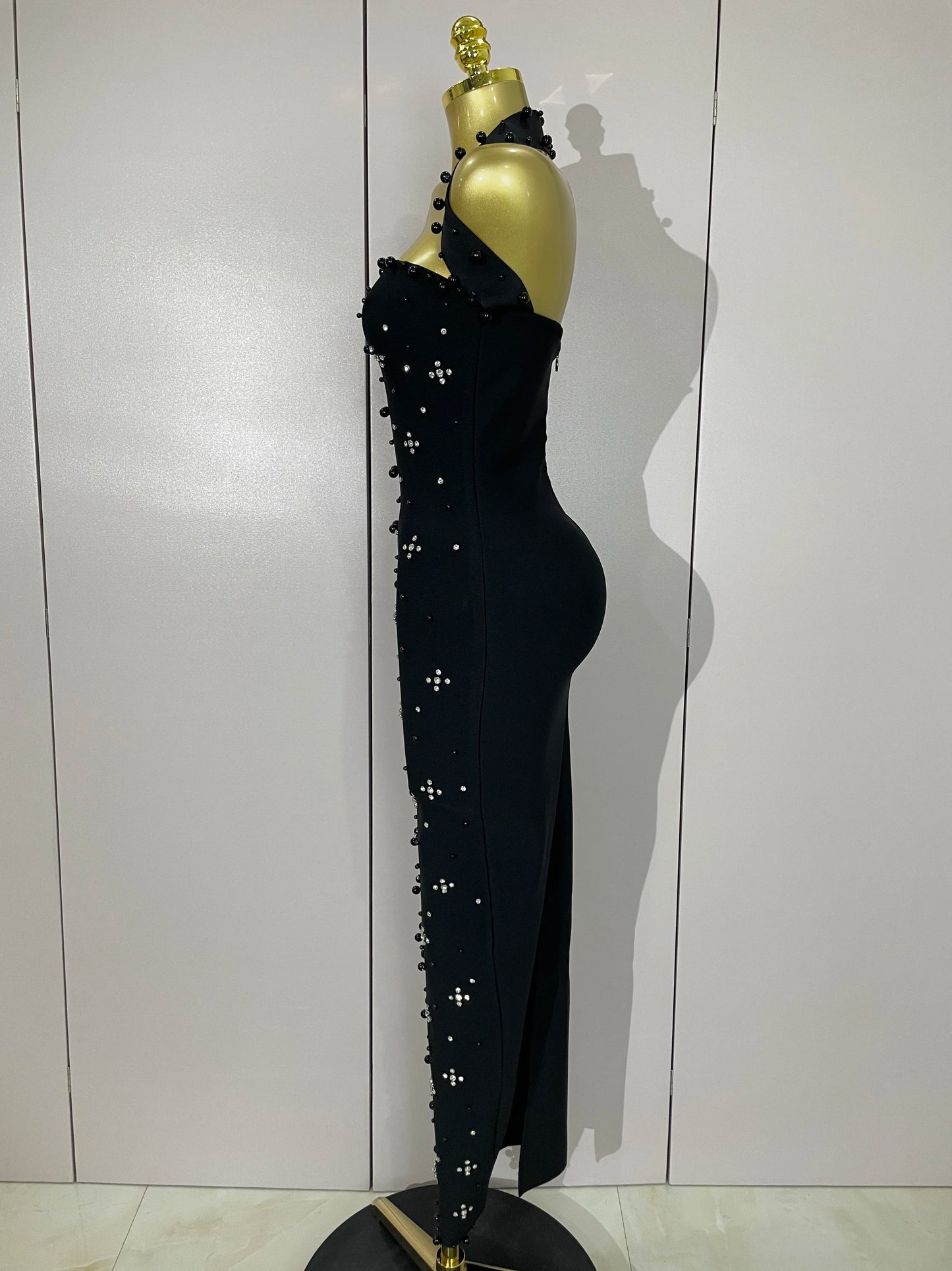 2025 Luxury Shining Diamonds Pearls Sleeveless Bodycon Bandage Long Dress Women Celebrate Evening Party Elegant Birthday Gowns