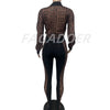 FAGADOER Sexy Mesh Women 2 Piece Set Outfit See Through Long Sleeves Crop Top + Skiny Pants Suits Female Streetwear Clothing New