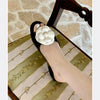 2025 Spring/Summer New Beach Vacation One Word Open Toed Flat Bottom Outerwear Camellia Slippers for Women