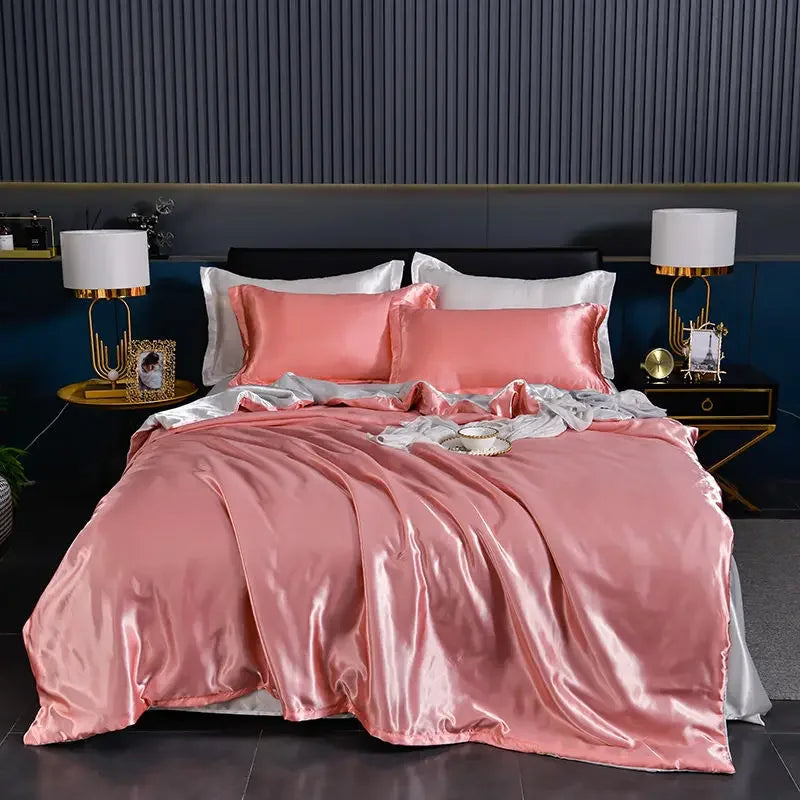 Luxury 100% Silk Bedding Set with Duvet Cover Set Double King Queen Size Bedding Cover Kit 4pcs Bed Cover Bed Linen Sets