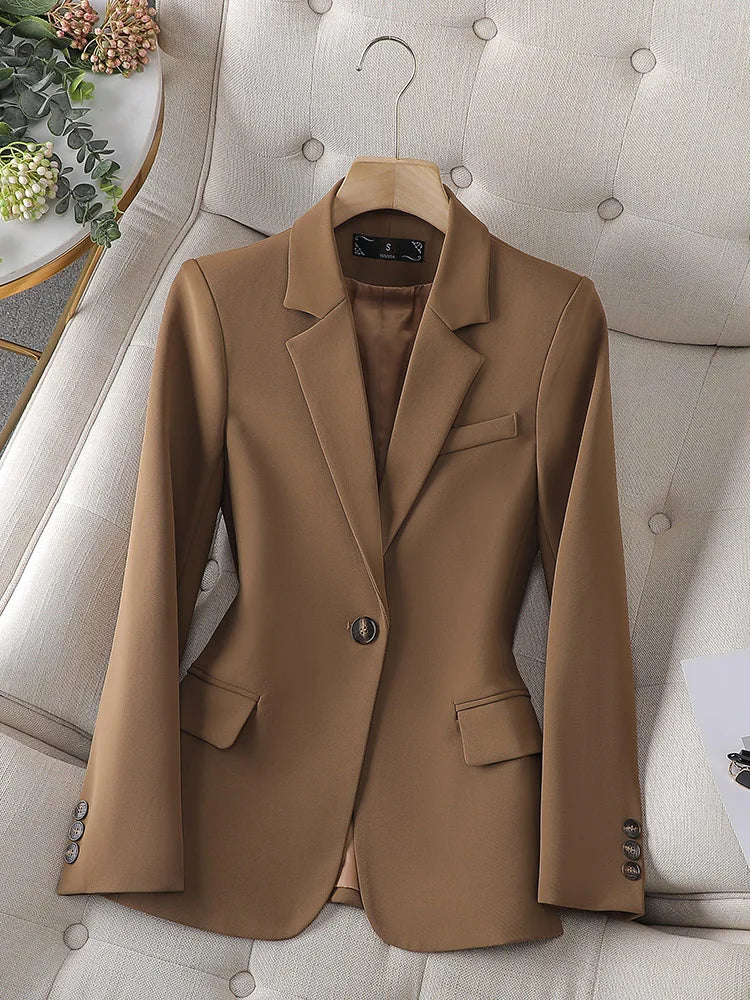 Fashion Women Casual Blazer Ladies Pink Black Blue Coffee Long Sleeve Single Button Female Jacket For Autumn Winter