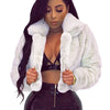 Fashion Faux Fur Open Stitch Lapel Crop Jackets Women Clothing Autumn Winter Solid Long Sleeve Warm Furry Fluffy Coat Outer Wear
