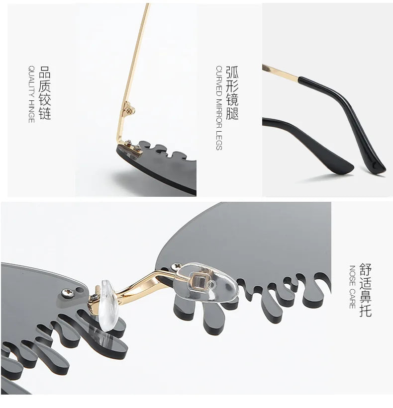 New personalised rimless sunglasses male Europe and the United States prom weird trend of irregular tears sunglasses female