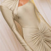 Mozision Hollow Out Long Sleeve Sexy Maxi Dress For Women Gown Autumn Winter New Metal Buckle Ruched Slit Long Dress Elegant