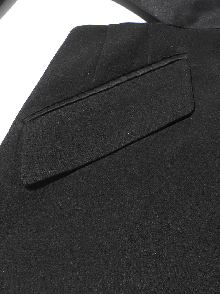 TWOTWINSTYLE Solid Spliced Bowknot Hollow Out Blazer For Women Notched Collar Long Sleeve Tunic Temperament Blazers Female New