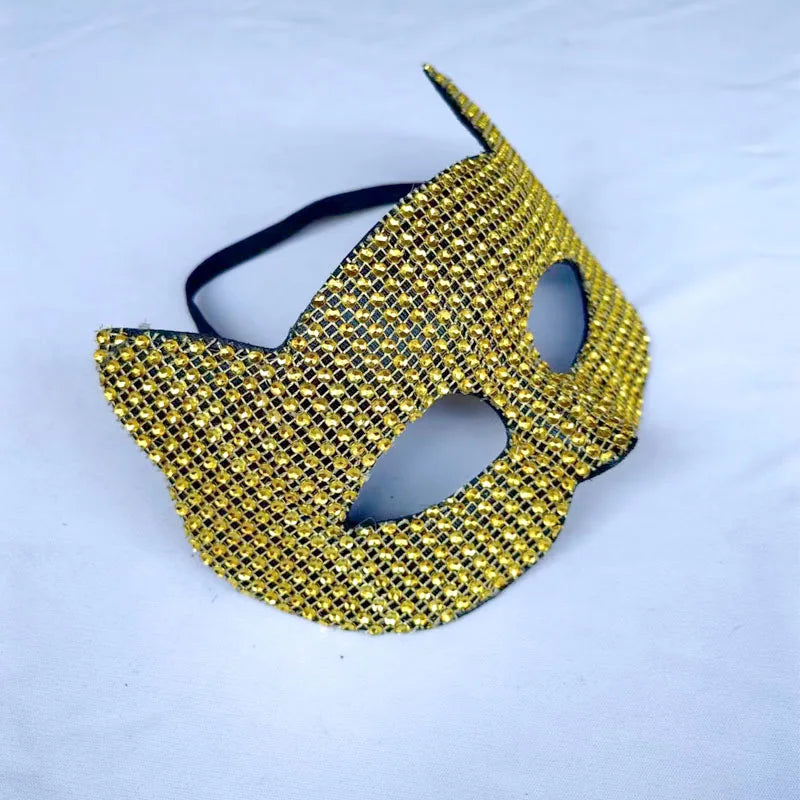 Shiny Cat Ear Masks Cosplay Halloween Party Costume Accessories Long Gloves Sexy Bling Kitten Half Masks