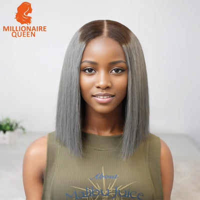 Vietnamese Hair Super Double Drawn Bone Straight 2x6 Bob Wig with 100% Human Hair T4/Gray 250% Density For Black Women