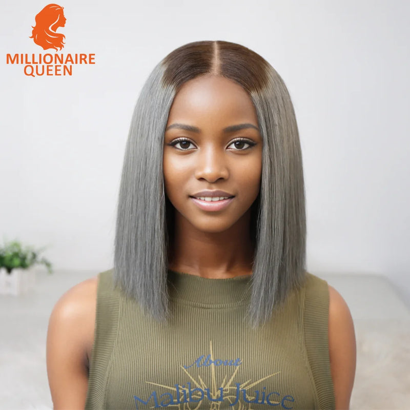 Vietnamese Hair Super Double Drawn Bone Straight 2x6 Bob Wig with 100% Human Hair T4/Gray 250% Density For Black Women