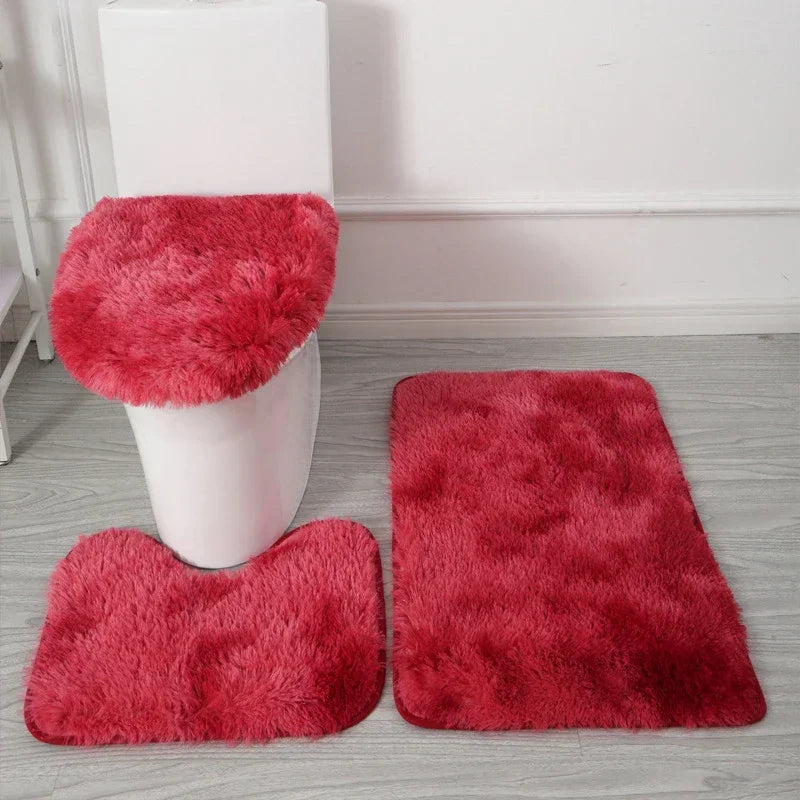 3PCS/set Solid Color Home Carpets Toilet Lid Cover Rugs Kit Non-slip Foot Mat for Bathroom Floor Bath Rug Foot Mat