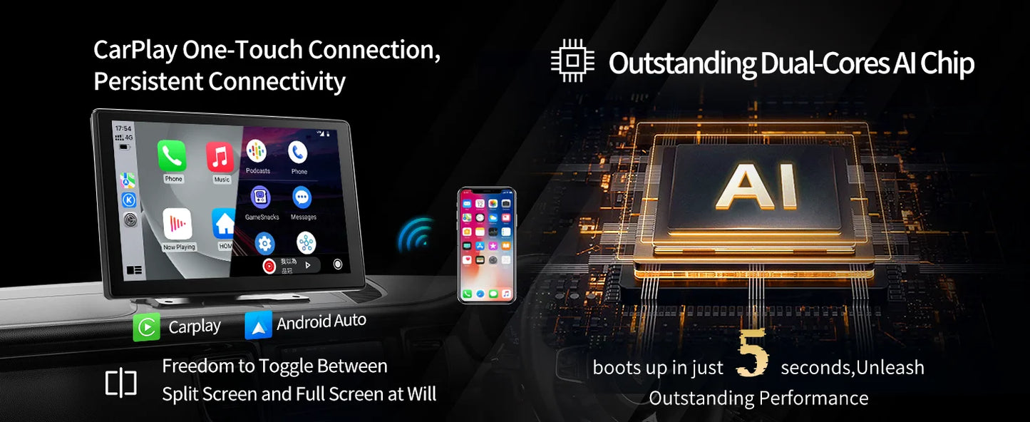 9'' Imagebon A8Pro ADAS Wireless Carplay & Android Auto Dash Cam 4K Rearview Camera 24h Park Monitor GPS Navigation Car DVR