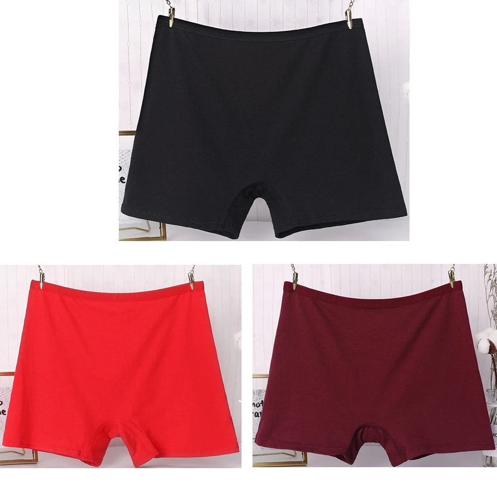 3pcs Cotton Women Panties Lady Plus Size Boxer Underwear High Waist Briefs Solid Color Female Shorts Safety Panty