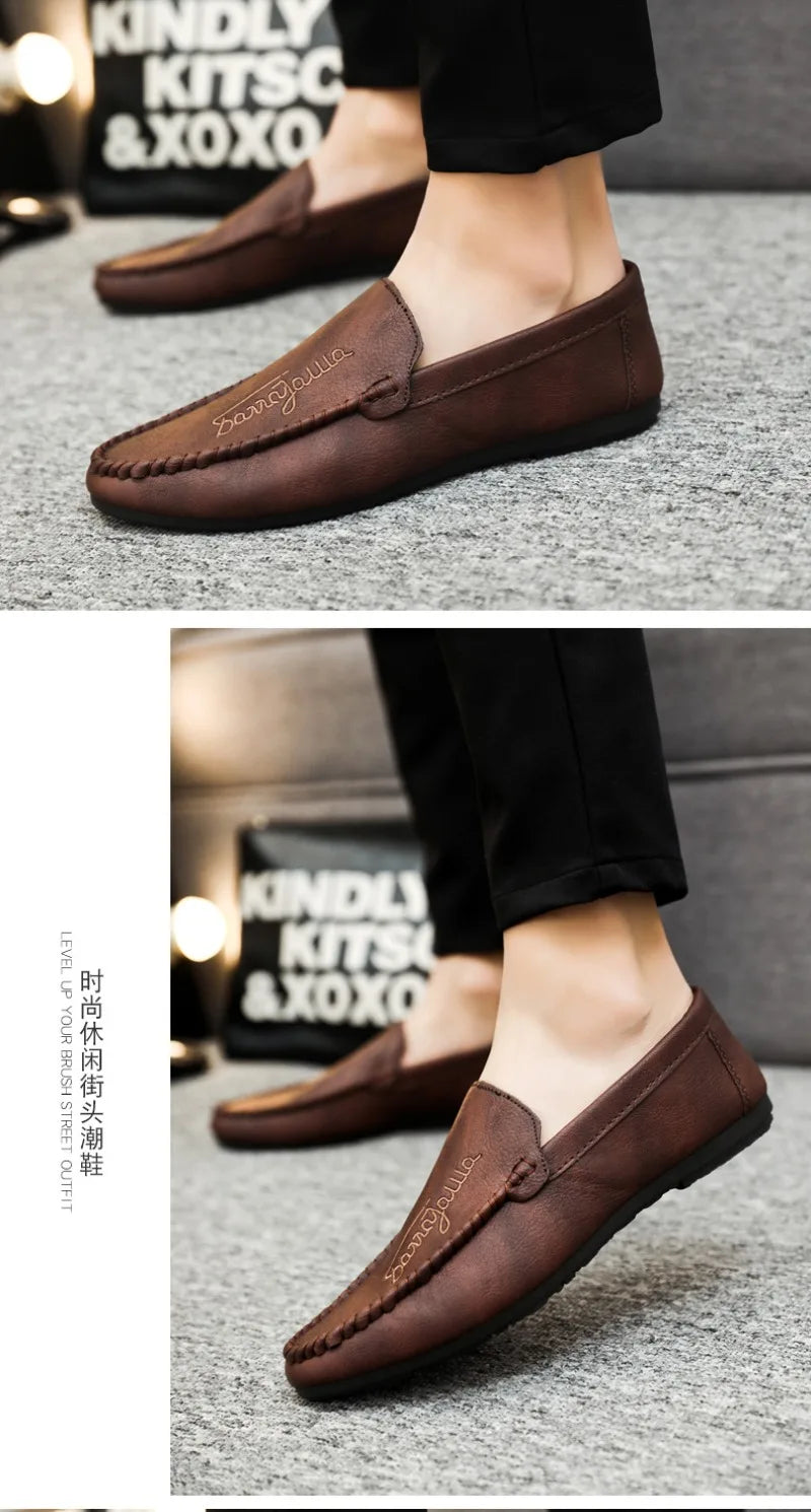 Men Casual Shoes 2024New Men's Loafers Comfortable Flat Casual Shoes Men Breathable Moccasins Slip-On Soft Leather Driving Shoes